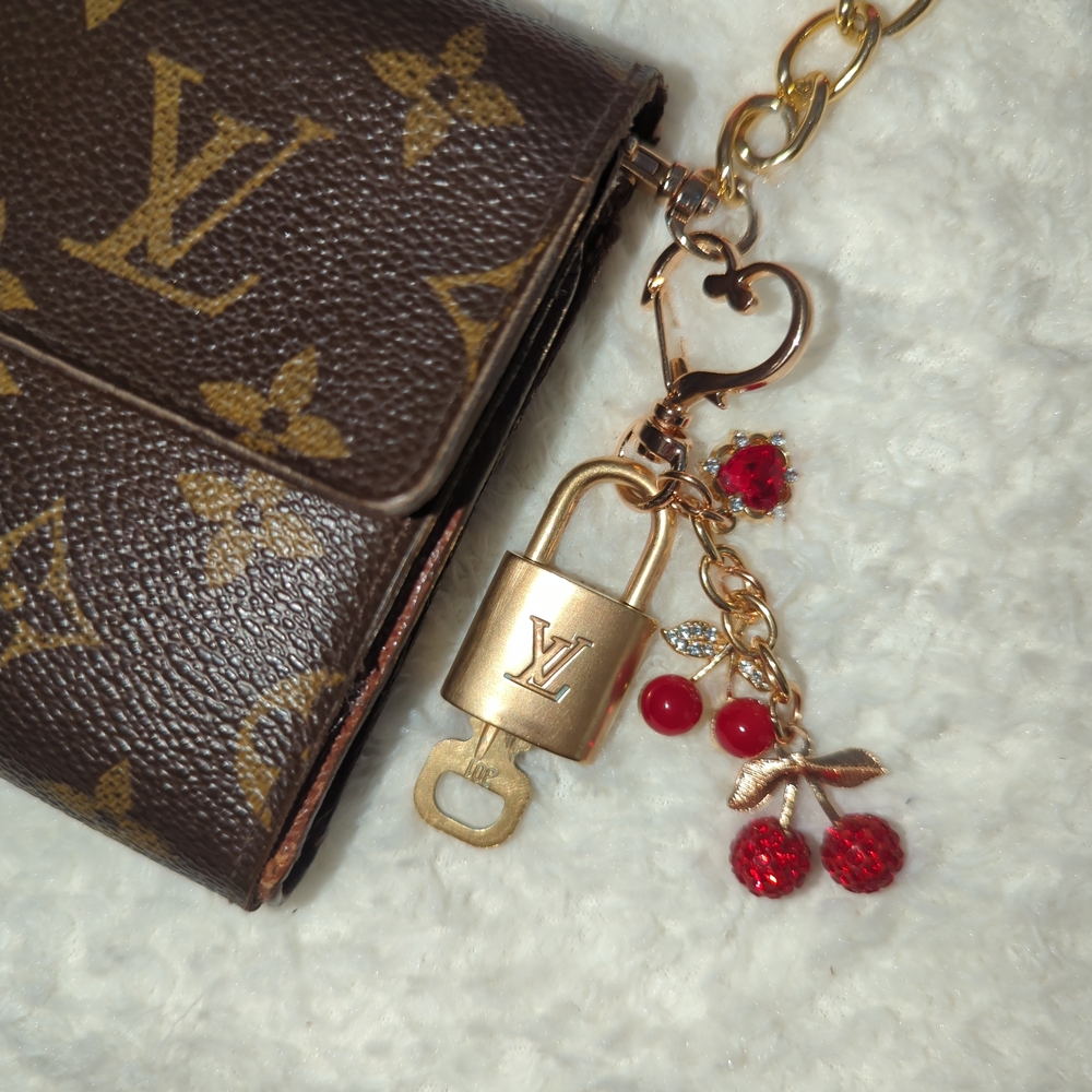 Louis Vuitton Authentic Padlock And Key #301  with Gold and Red Cherry Charms